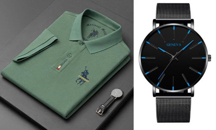 Camisa Polo Vogue Bordada Coreana Original (¡Recibe un Reloj Minimalista de Regalo!)