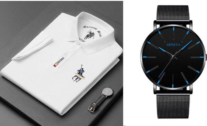 Camisa Polo Vogue Bordada Coreana Original (¡Recibe un Reloj Minimalista de Regalo!)