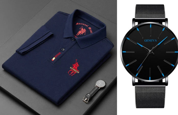 Camisa Polo Vogue Bordada Coreana Original (¡Recibe un Reloj Minimalista de Regalo!)