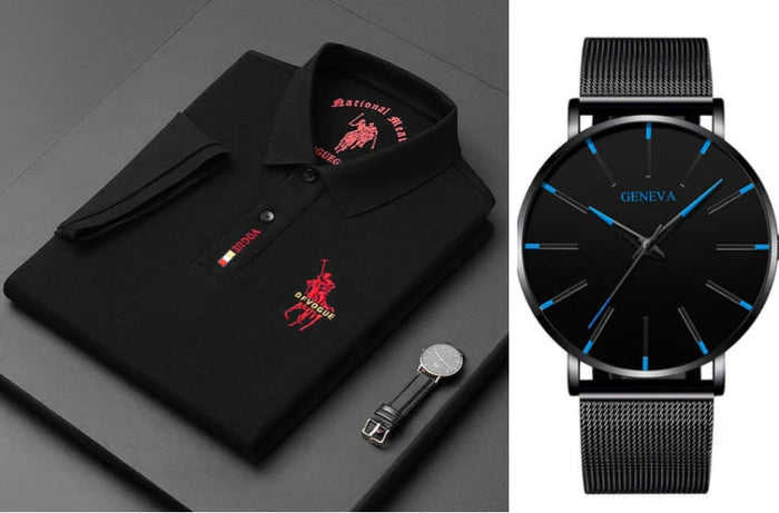 Camisa Polo Vogue Bordada Coreana Original (¡Recibe un Reloj Minimalista de Regalo!)