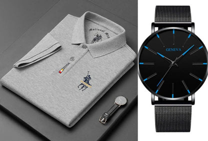 Camisa Polo Vogue Bordada Coreana Original (¡Recibe un Reloj Minimalista de Regalo!)